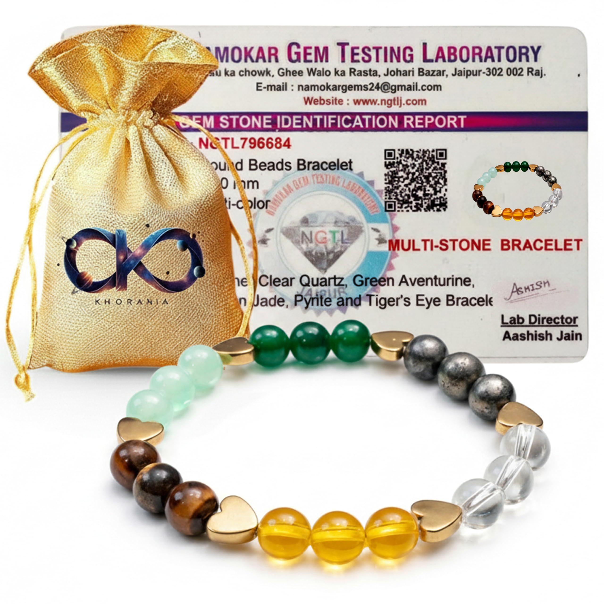Dhan Yog Bracelet | Pyrite, Jade, Tiger Eye, Citrine, Clear Quartz, Green Aventurine Bracelets for Attracts Wealth & Financial Prosperity | Astrology Dhanyog Bracelet for Men & Women | Certificate Authenticity