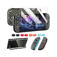 Vista 11 de FYOUNG Protective Case for Switch, Slim Hard Shell for Switch Accessories, Scratch&Shock Protection Cover with Screen Protector, 8 Thumb Grip(Clear