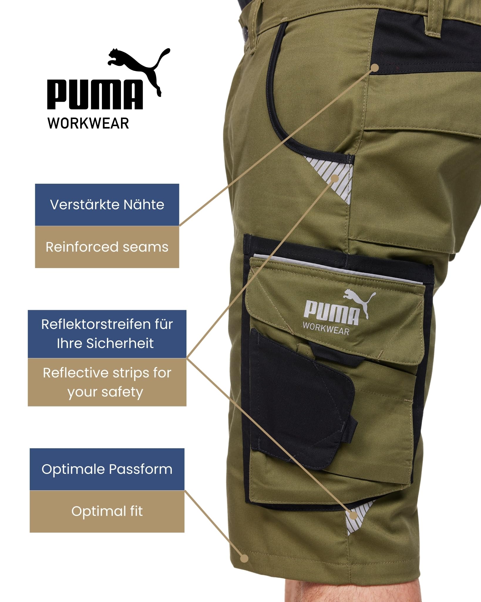 PUMA Workwear Precision X Pantaloncini da Lavoro da Uomo, Pantaloni Corti con Molte Tasche - per Il Commercio, la Produzione e l'edilizia