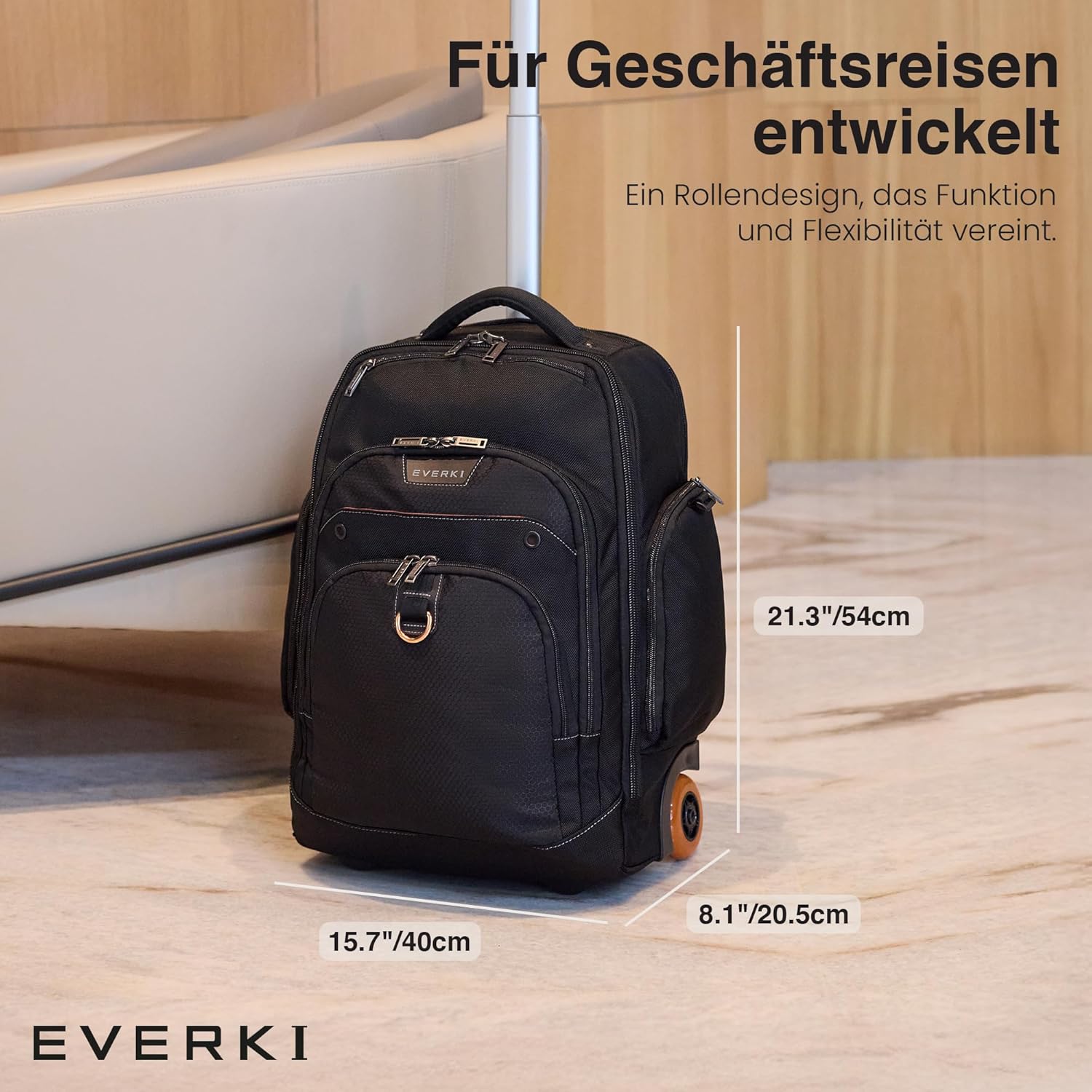 EVERKI Atlas Wheeled 2 Rolling Backpack, 30L 13 To 17.3-Inch Laptops Travel Backpack with Wheels for Professional, RFID-Blocking Pocket, Book Bag with Wheels, Business Travel. Quick-access Pockets