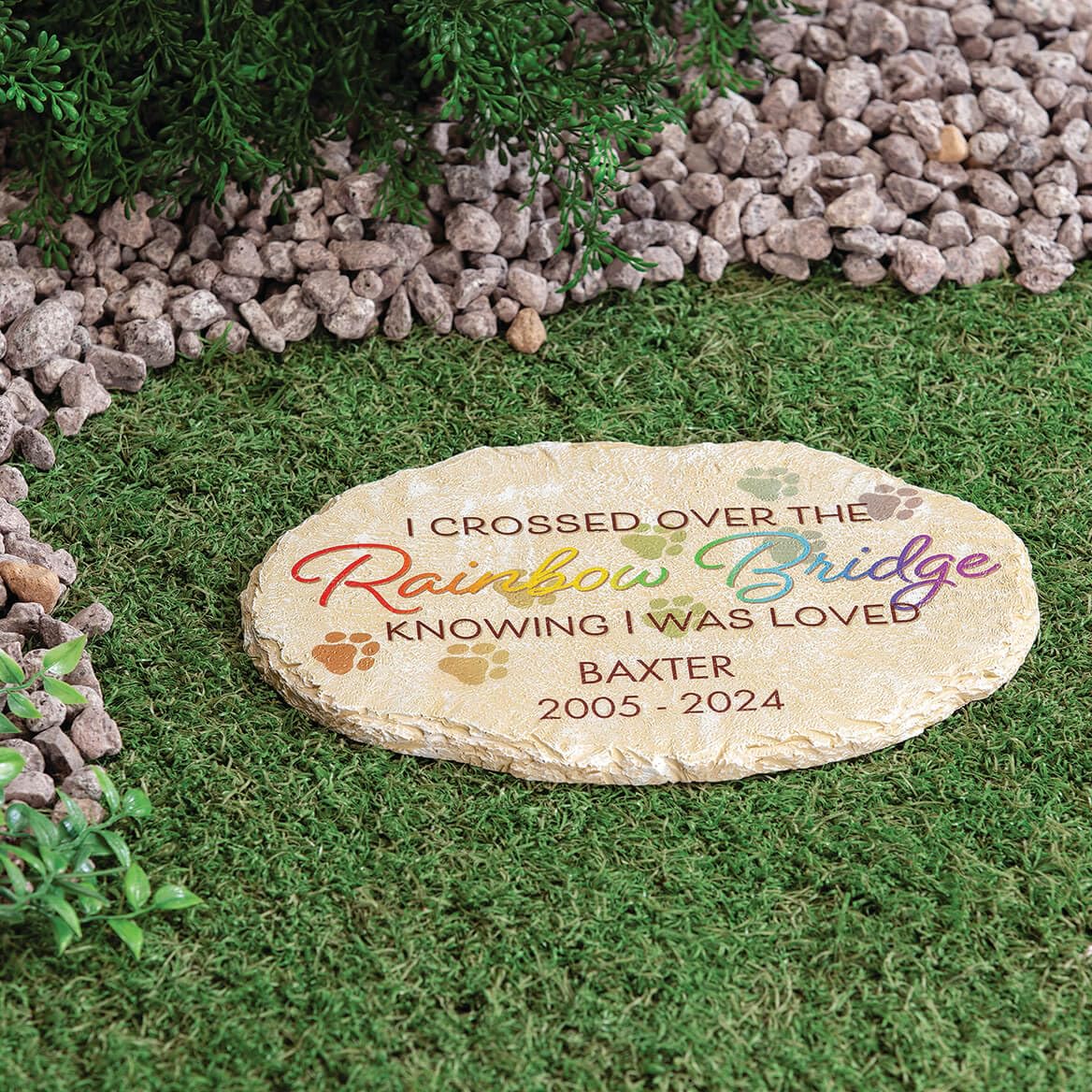 Fox Valley Traders Custom Oval Rainbow Bridge Pet Memorial Garden Stone, 100% Resin, Oval Shaped - Measures 11 1/2