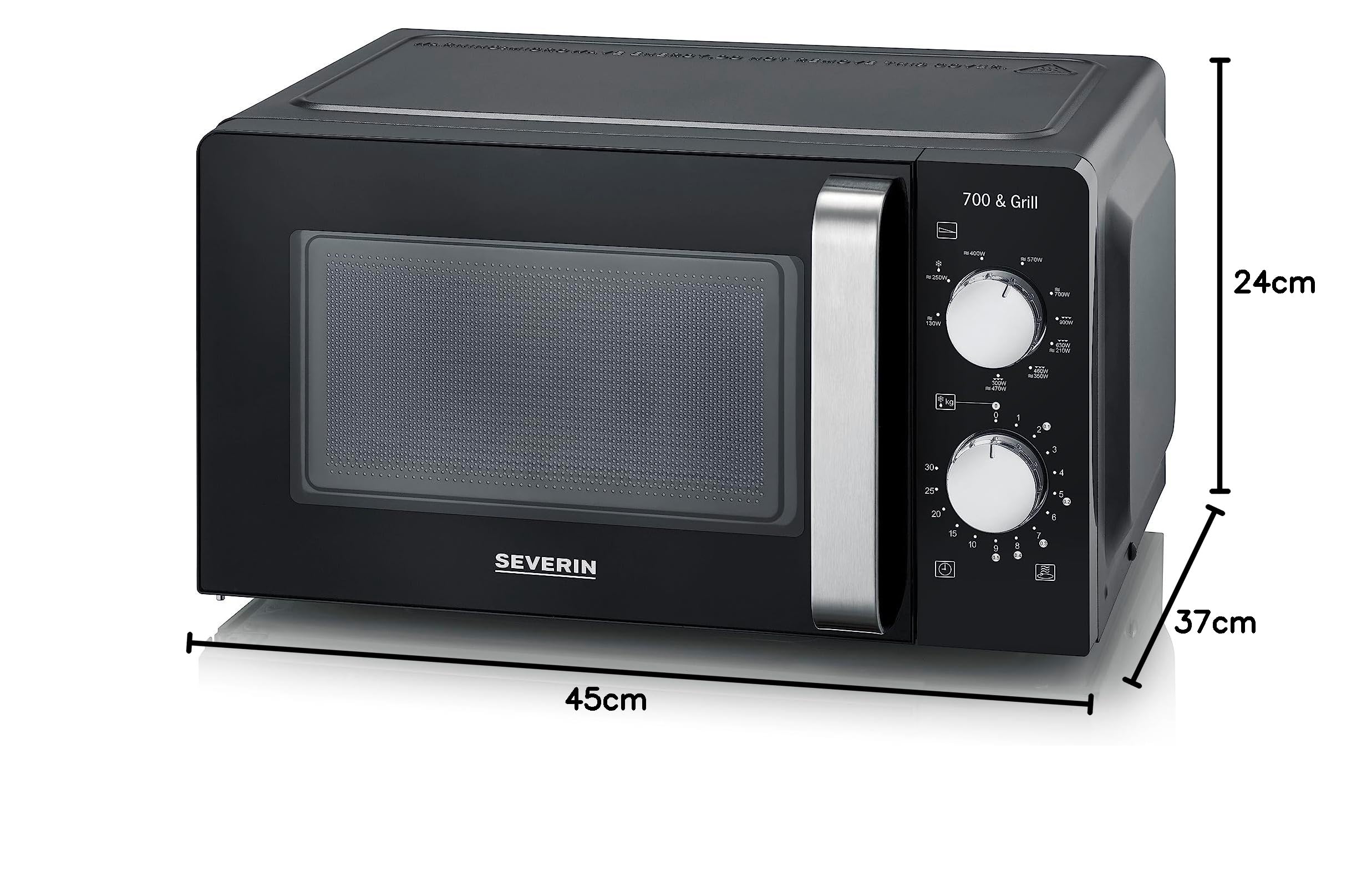 SEVERIN Four Micro-ondes, Gril 900W, 17L, 9 niveaux de puissance, Minuteur 30 min, Plateau tournant amovible (Ø24,5cm), Noir, MW7781