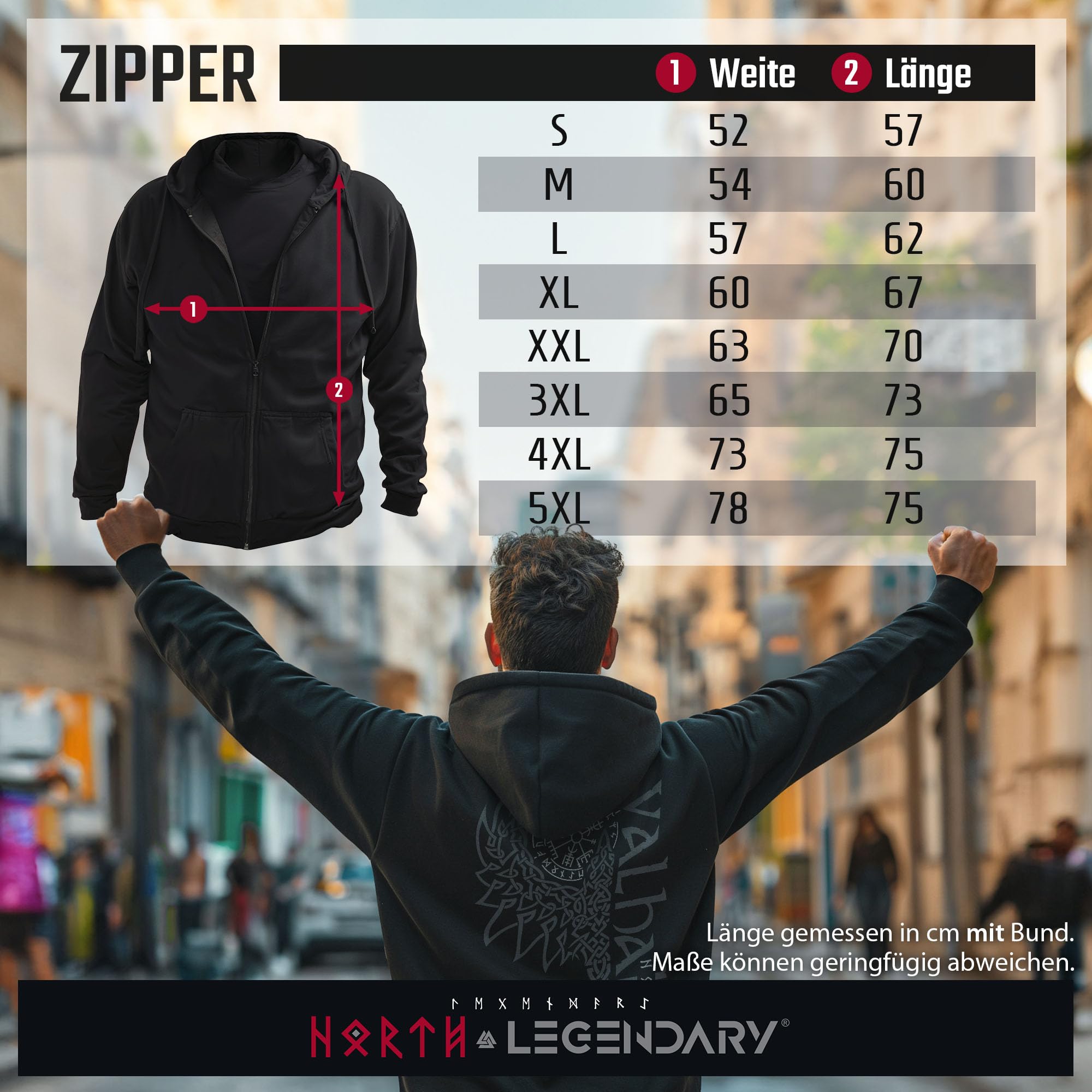 Herren Sweatjacke mit Kapuze - Valhalla Rabe Rücken Aufdruck - nordische Wikinger Walhalla Zipper, Valhalla Viking