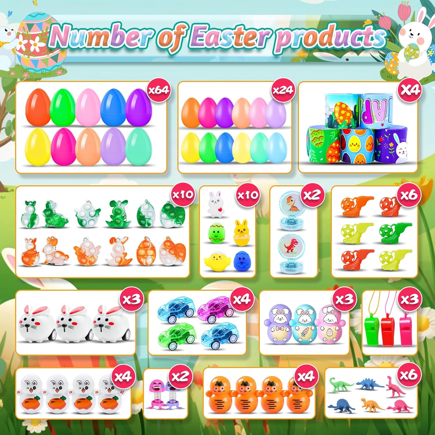 100 Pack Prefilled Easter Eggs with Toys Inside, Plastic Basket Stuffers Fillers Party Favors Supplies Hunt Games Save Time Gifts