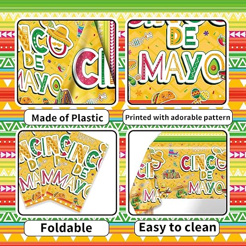 Miniatura 3 de PARSUP Mantel desechable para fiestas del Cinco de Mayo, 2 unidades, 108 x 54 pulgadas, mantel temático de México, decoración de mesa impermeable de