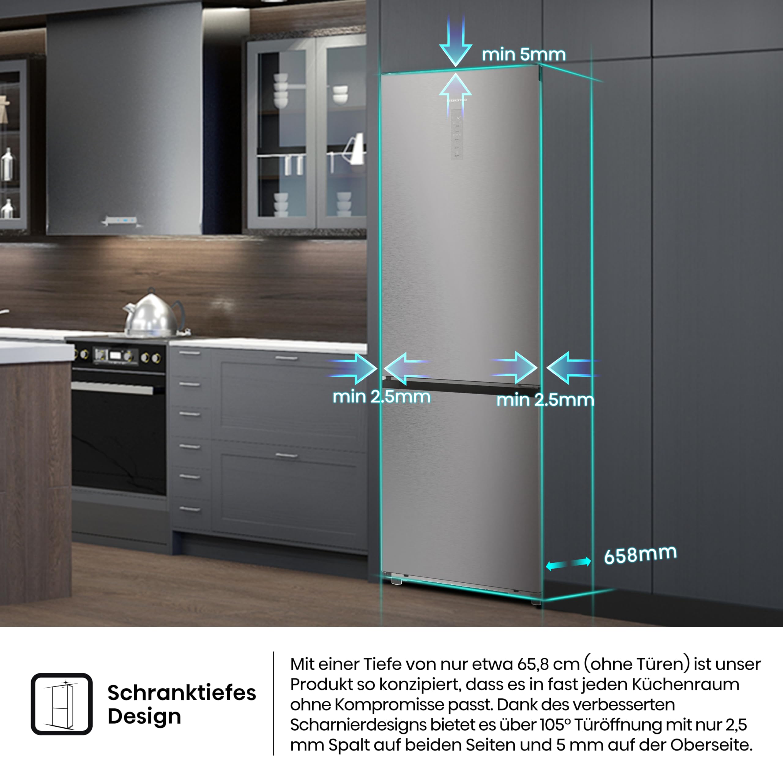 Hisense RB5P410SACC Kühl-Gefrierkombination/Boden-Kühlsystem/Moisture Fresh Crisper/Metal-Tech Cooling/0°C Fresh Box/Big Volume/410L(178+78)/Advanced/BxHxT: 59 – Bild 9