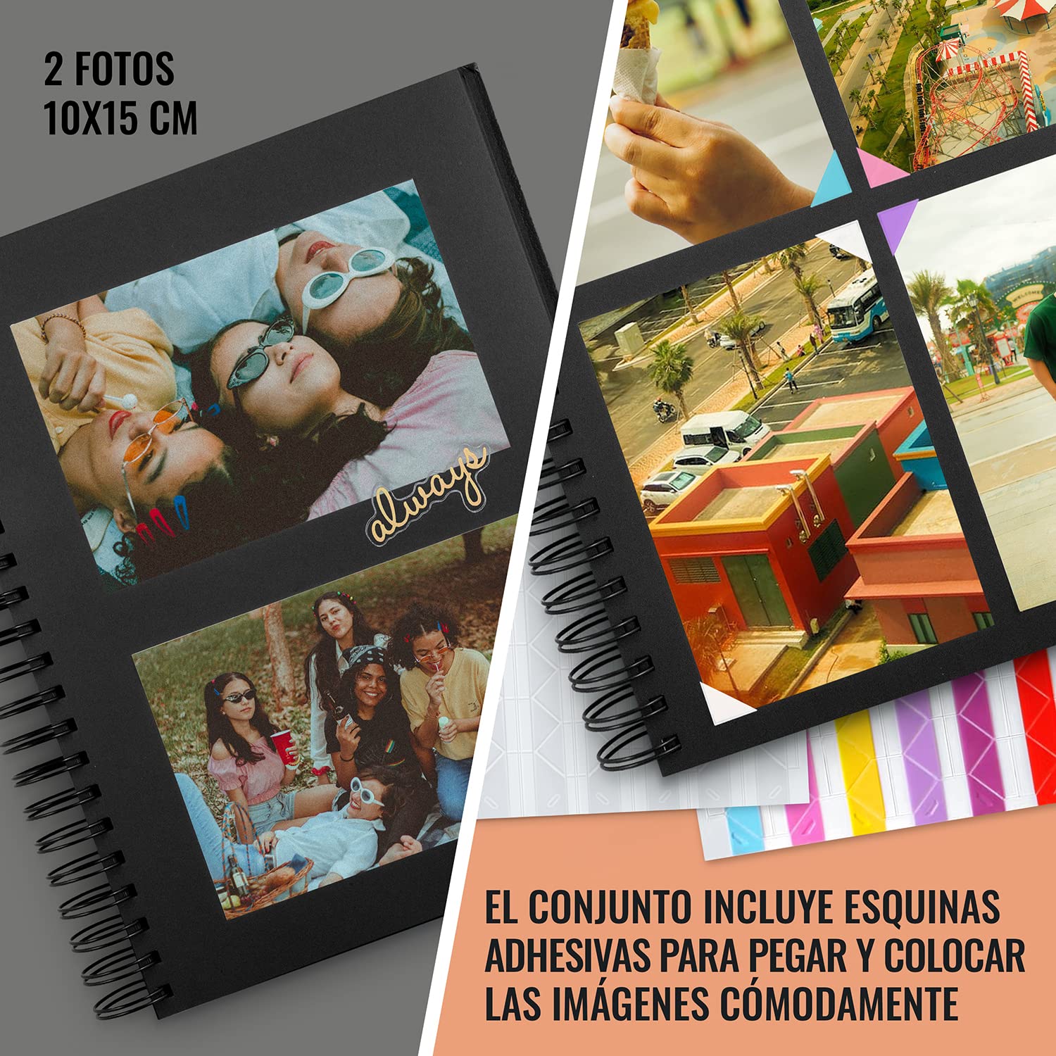 Álbum fotos A4 DIY 90 páginas negras scrapbooking accesorios | Álbum de fotos A4 DIY, 90 páginas negras, con plantillas, pegatinas y bolígrafos, portada personalizable, scrapbooking