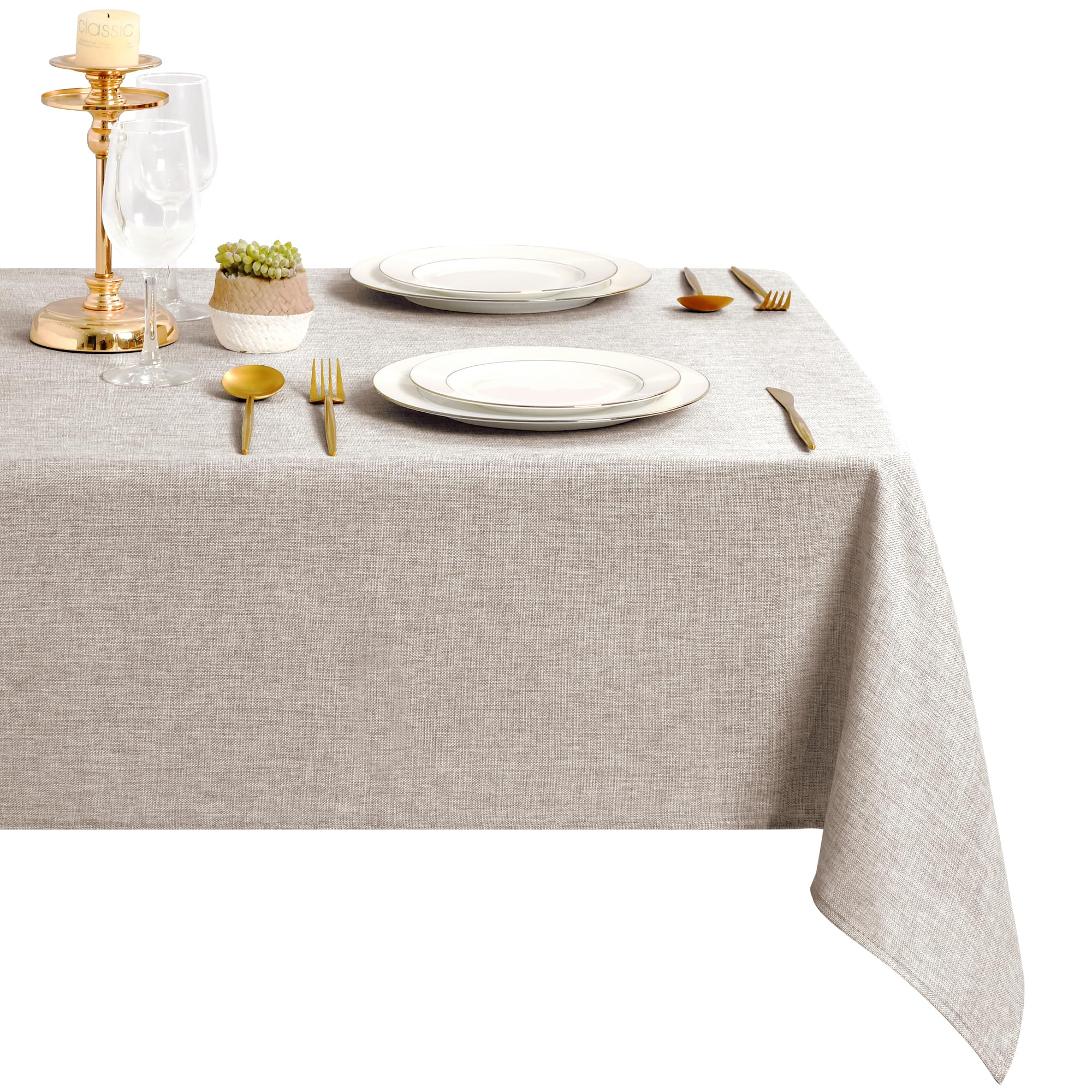 DWCN Leinen Stein Tischdecke 110x140cm Stoff Outdoor Wetterfest Leinenoptik Abwaschbar Tischwäsche Wasserabweisend Schmutzabweisend Tischtuch für Esszimmer Garten Party Hochzeiten Haushalt
