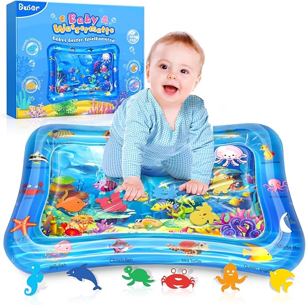 Dusor Wassermatte Baby Spielzeug 3 6 9 Monate, Wasserspielmatte BPA-frei, Spielmatte Baby, Aufblasbare Bauchzeit Matte, Spaßaktivitäten Das Stimulationswachstum Ihres Babys - 1