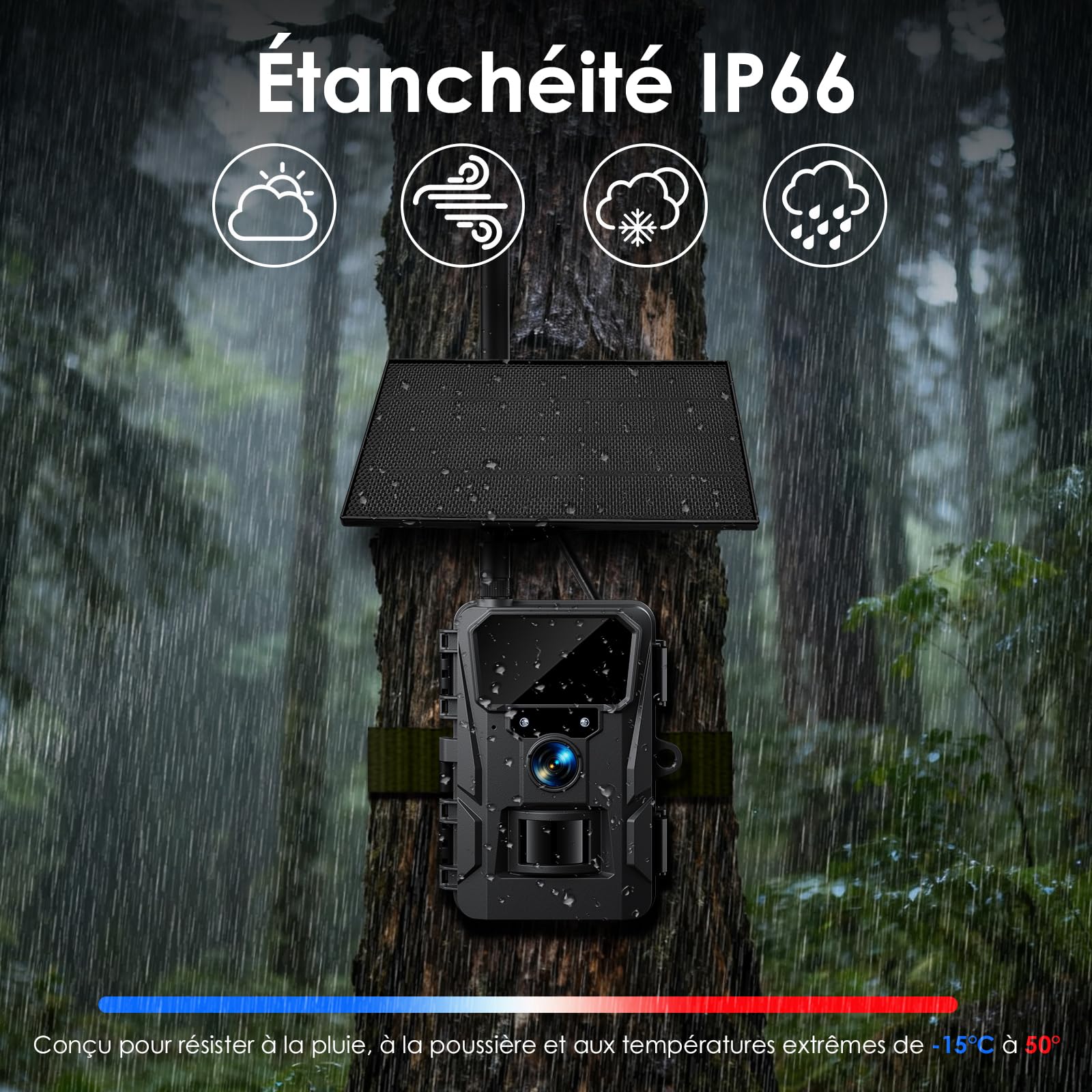 WOLFANG Caméra de Chasse cellulaire 4G LTE à énergie Solaire, caméra de Chasse 2K 48 MP avec Batterie 5200 mAh, écran de 2,0", contrôle par Application, Vision Nocturne, déclencheur de Mouvement de