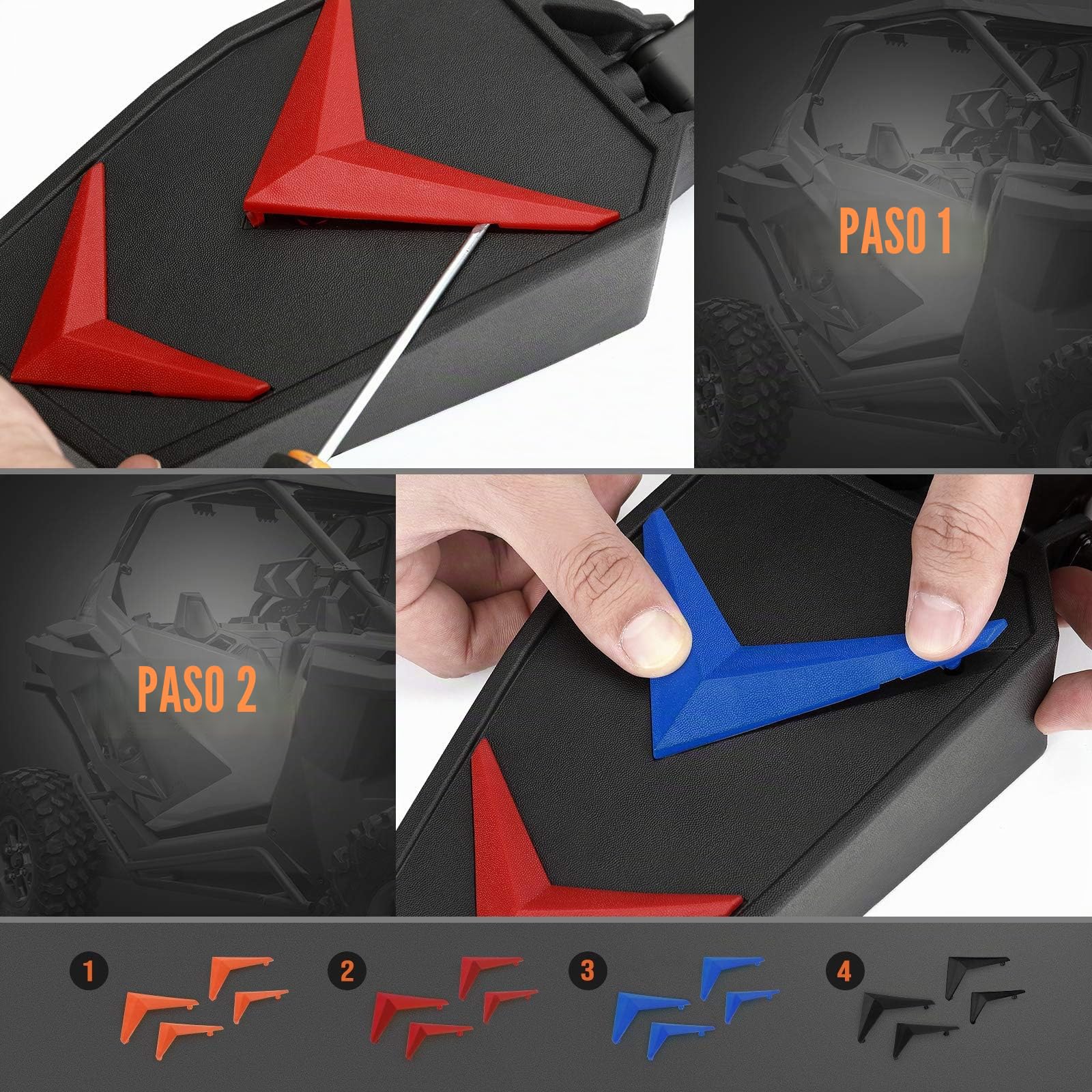 KEMIMOTO, Espejos laterales compatibles UTV con retrovisores Polaris RZR Talon Can Am, funciona con jaula de barra antivuelco de 4,5 a 5 cm, Negro, azul, rojo y naranja