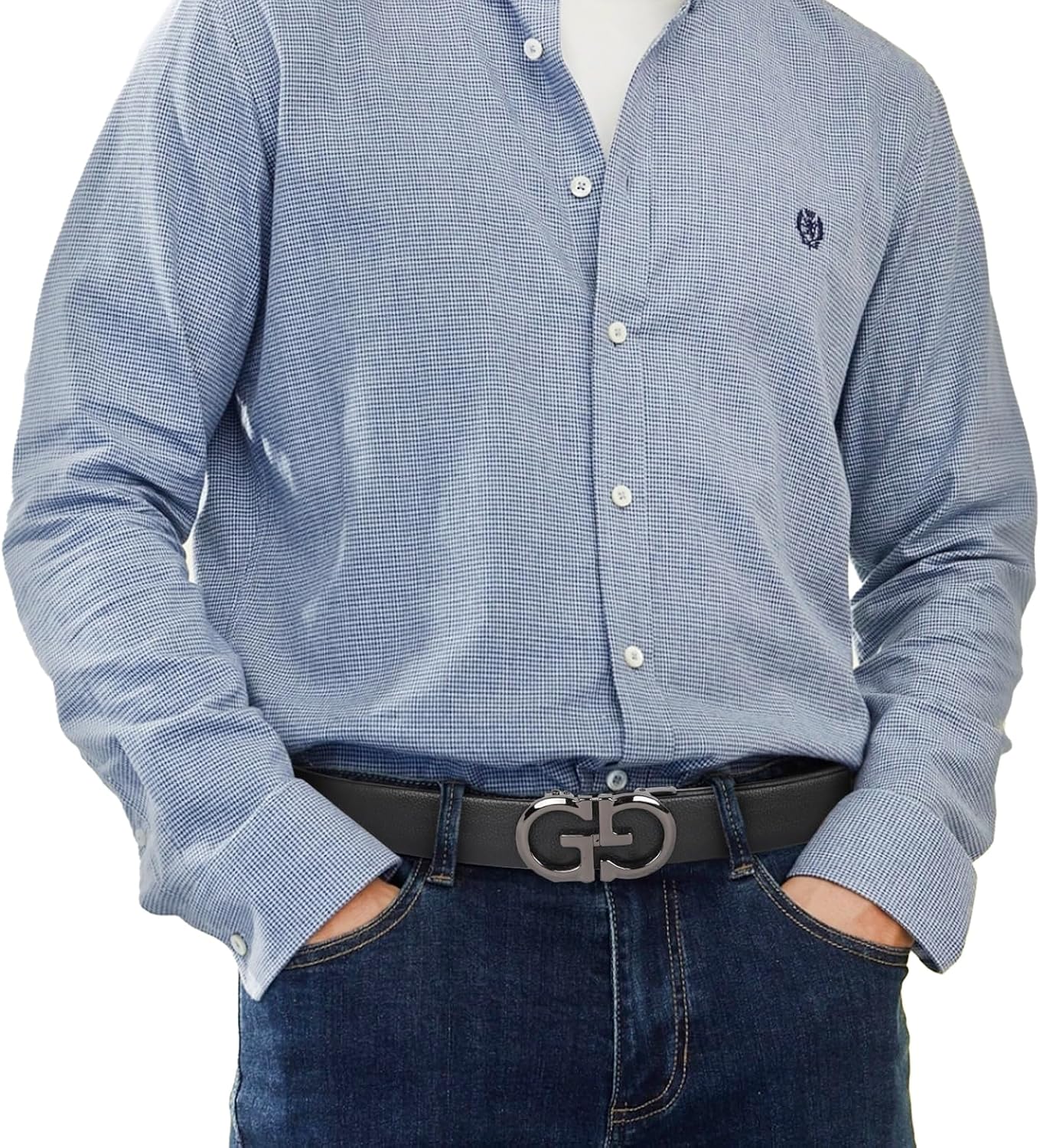 Men&Womens Leather Dress Belt Business Automatic Buckle Belt Color-Black Silver Gold - Image 5