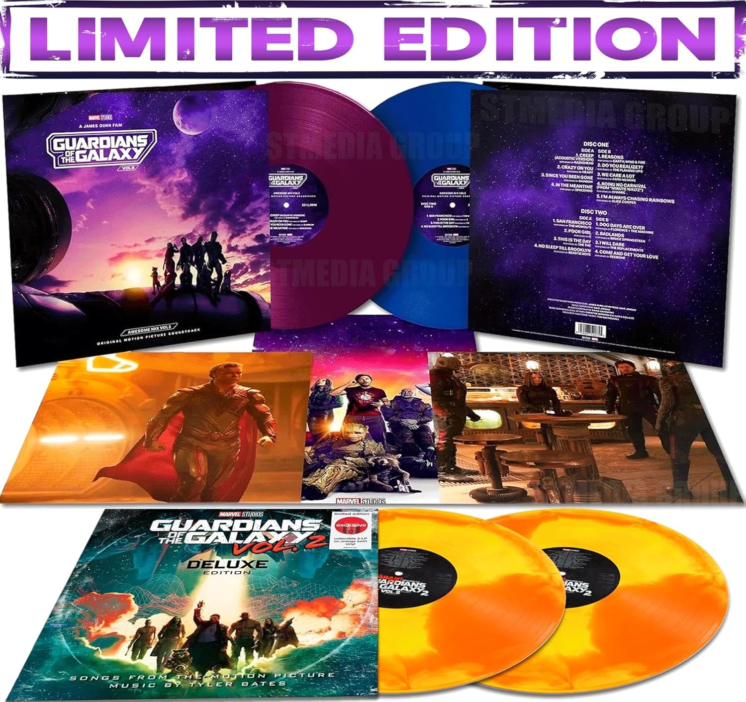Guardians of the Galaxy Soundtrack Vol. 2 / Vol. 3 Collection Blue & Purple, Orange Swirl
