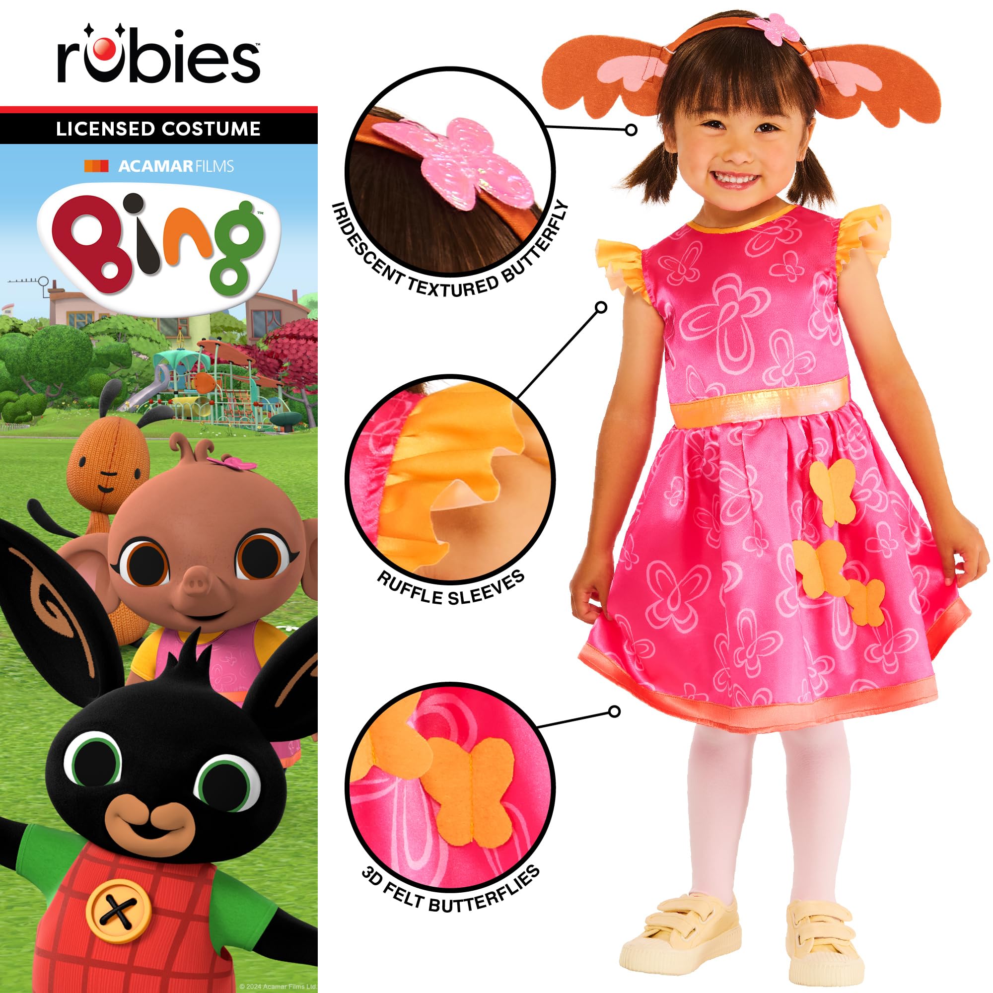 Rubies Official Bing Sula Child Costume, Kids Fancy Dress, Size Ages 2-3 Years Halloween, Pink - Image 4