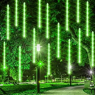 Dazzle Bright 288 LED Christmas Light, 11.8 Inch Meteor Shower Rain Lights with 8 Tubes, Waterproof Plug in Falling Rain Lights Christmas Decorations for Xmas Bushes Tree Yard Party (Green)