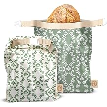 Cozy Bread Reusable Bread Bag Set for Home Bakers | USA Brand | Charming Bread Designs Green Ornamental