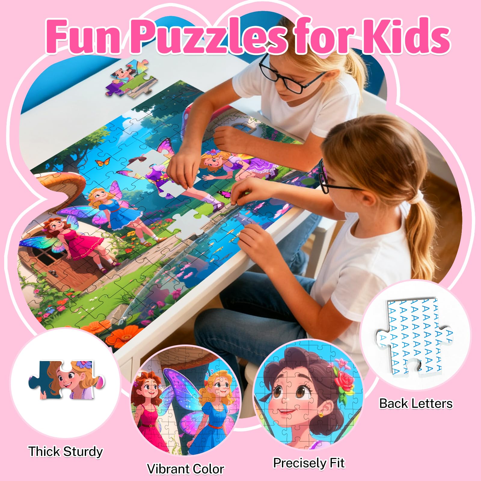 Condition photo showing New/Like New for 100 piece puzzles for kids ages 4-6 6-8 8-10, unicorn mermaid fairy princess jigsaw puzzles 100 pieces kids puzzles ages 3-5 4-6 5-8, educational learning toys gifts for girls boys 1pack 15"x10"