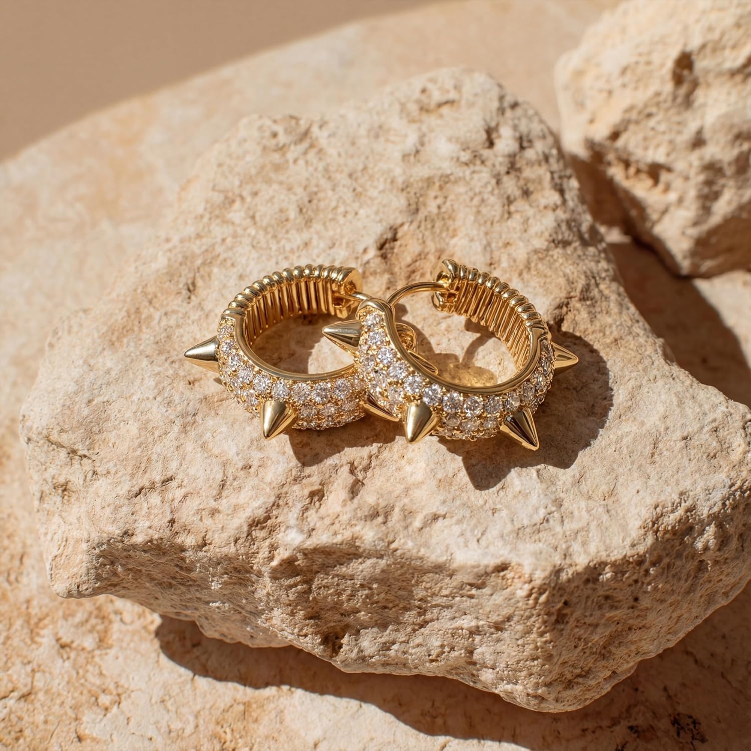 MEVECCO Gold Spike Hoop Earrings for Women 18K Gold Plated Hoop Earrings Handmade Tiny Minimalism Cubic Zircon Hoop Hypoallergenic Earrings for Everyday Jewelry - Image 8