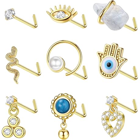9Pcs Boho Nose Ring Studs 20G Stainless Steel Nose Rings for Women