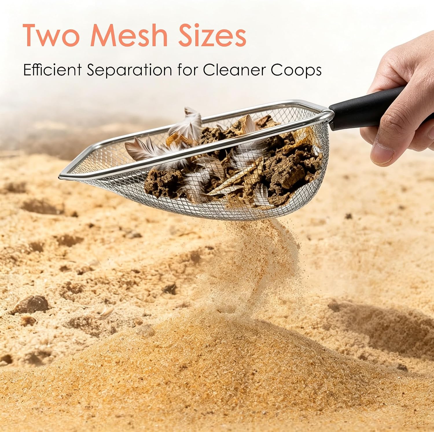 Chicken Coop Poop Scooper 2 Pack, Stainless Steel Sifting Shovels
