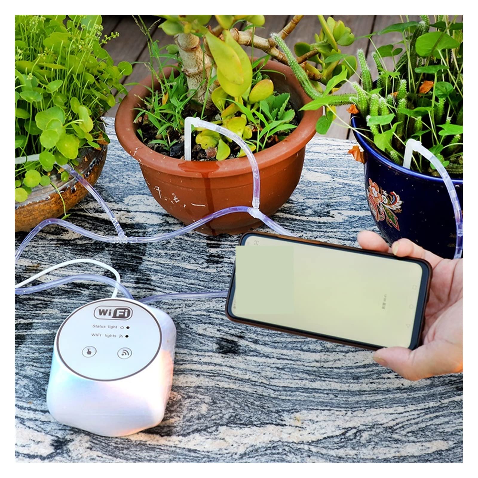 Kit di irrigazione a goccia automatica WIFI di irrigazione a goccia automatica Intelligente Garden Mobile Control Timer Dispositivo di irrigazione for irrigazione in pentola 15/20 per Piante in Vaso d