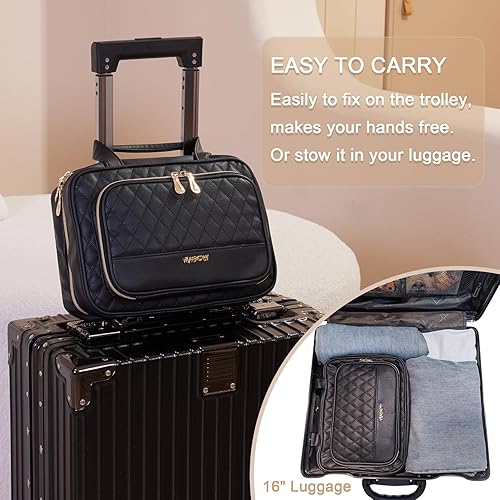 Miniatura 5 de Neceser de viaje para mujer, de piel sintética, resistente al agua, organizador de maquillaje con gancho para colgar, bolsa de cosméticos para