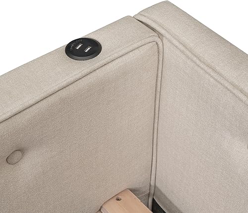 Miniatura 68 de SOFTSEA Marco de sofá cama simple para sala de estar, sofá cama tapizado de tamaño matrimonial con colchón de funda de lino, respaldo y Beige,Beige