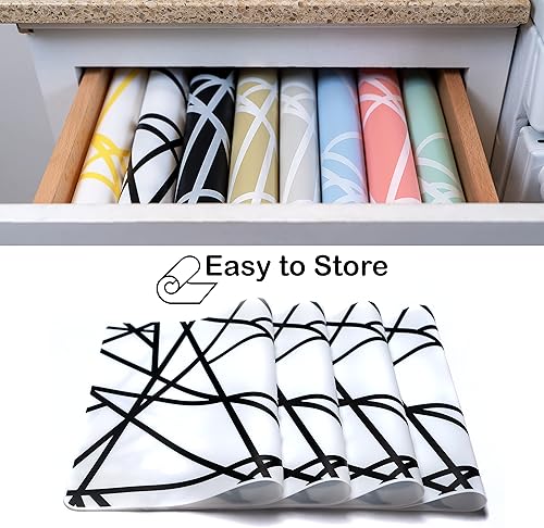 Miniatura 6 de Manteles individuales de silicona para mesa de comedor  Juego de 4 y 4 posavasos  Uso multiusos como manteles individuales para niños, impermeables,