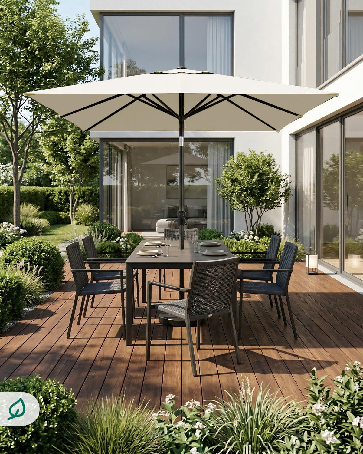 Sunula Parasol rectangulaire avec système de manivelle, tube en acier de 38 mm et baleines ovales de 12 x 18 mm, parasol de marché, protection solaire pour balcon, jardin