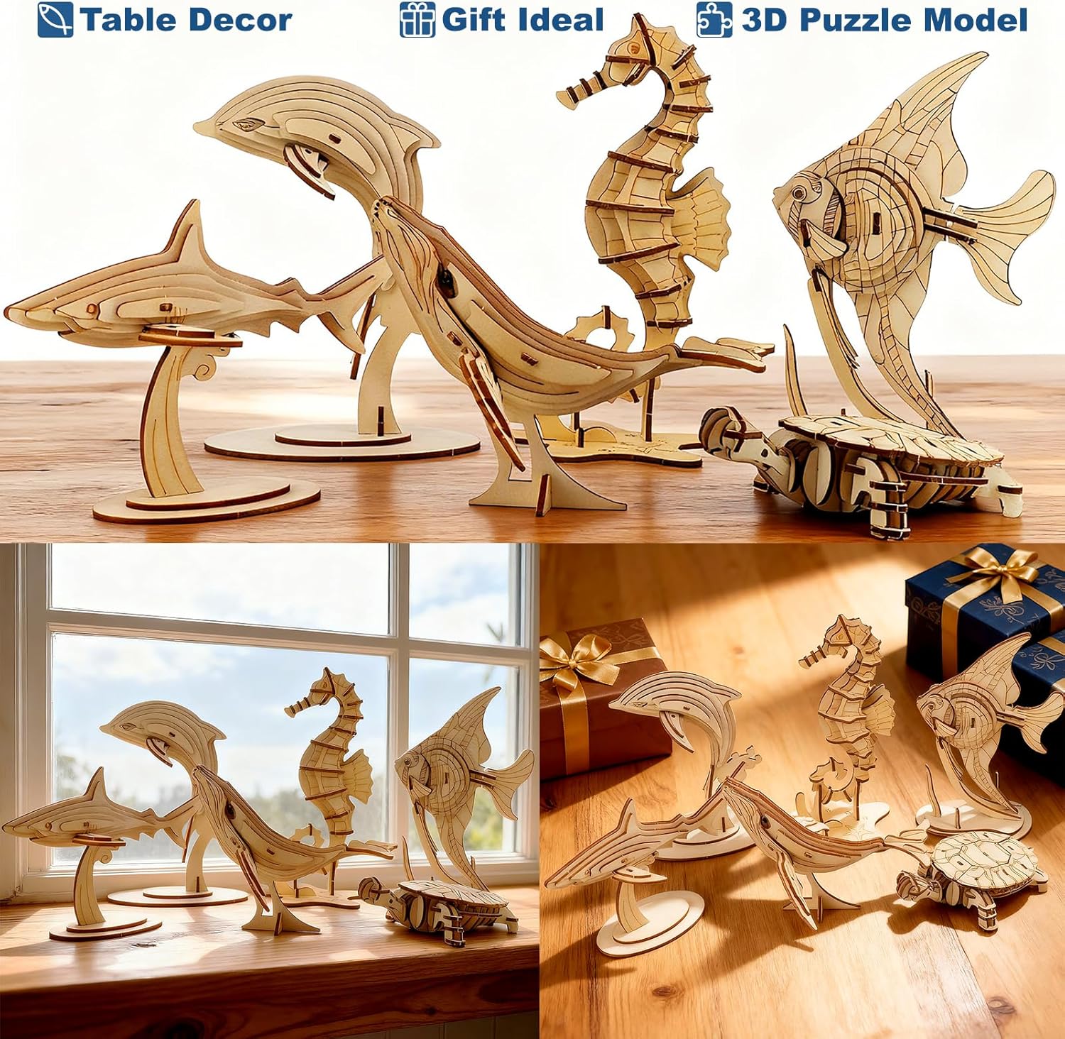 3D Wooden Puzzle Set for Adults – 6 Pack DIY Wooden Sea Animals Model Kits for Adults to Build, Brain Teaser Puzzles Wood Crafts for Teens, Creative Gift Ideas for Birthday & Christmas
