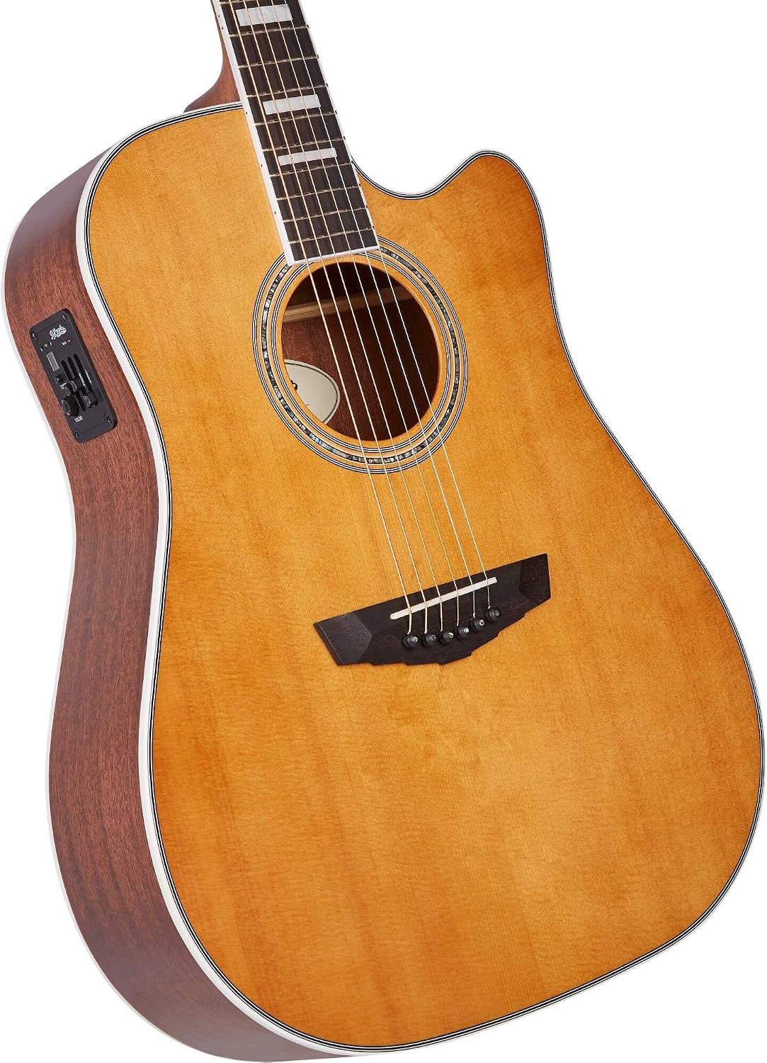 D'Angelico Electro 6 String Acoustic-Electric Guitar, Right, Vintage Natural (DAPD500VNATAPS)