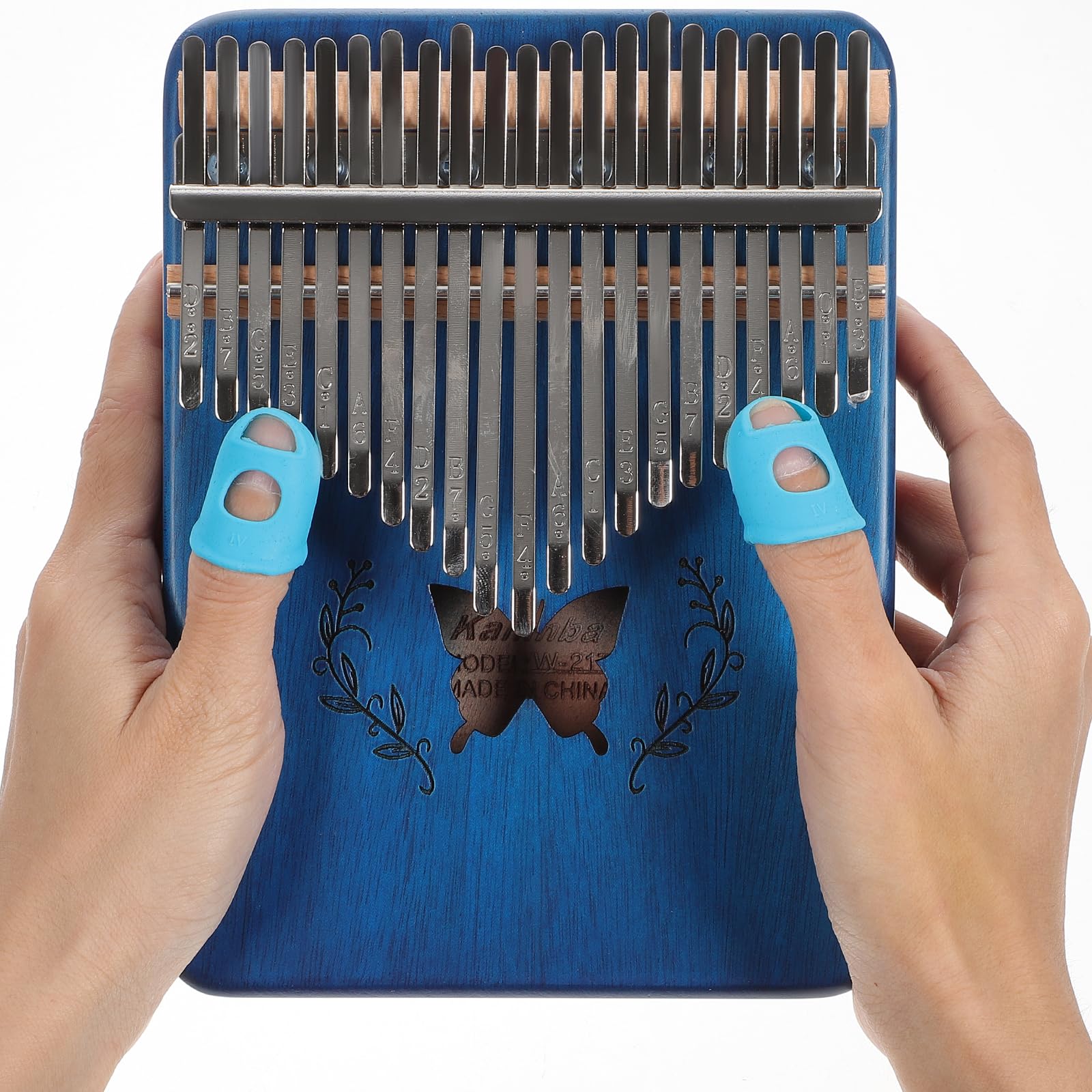 Kalimba Daumenklavier 21 Tasten Fingerklavier aus Holz Mbira tragbares Musikinstrument für Anfänger blau