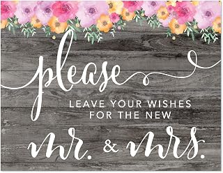 Andaz Press Wedding Party Signs, Rustic Gray Wood Pink Floral Flowers, 8.5x11-inch, Please Leave Your Wishes for the New Mr. & Mrs., 1-Pack, Unframed