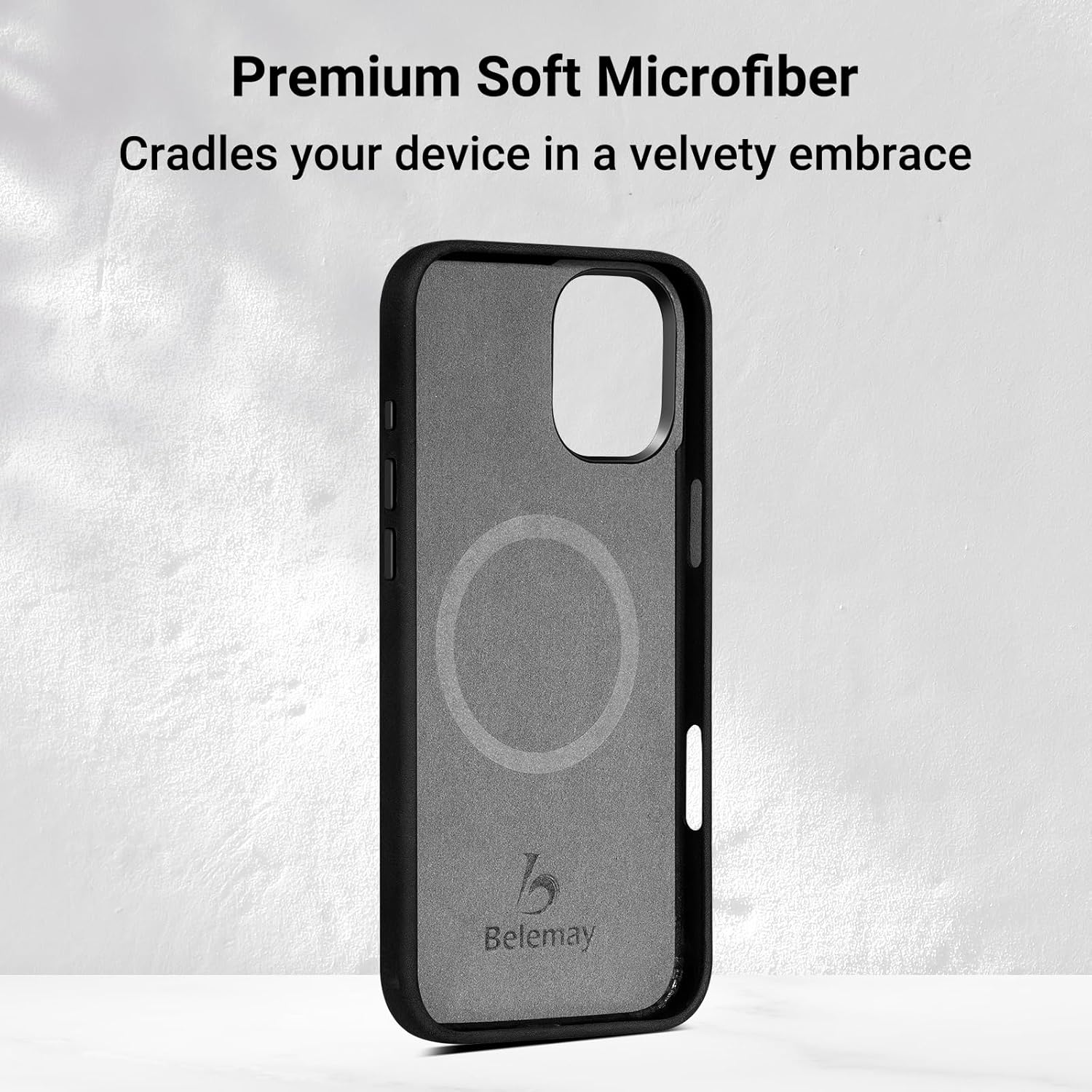 Belemay Compatible with iPhone 16 Plus Leather Case, Compatible with Magsafe, Premium Crazy Horse Leather [Vintage Aesthetic] Comfort Grip, Metal Buttons & Camera Bump Frame, (6.7") Black - Image 9