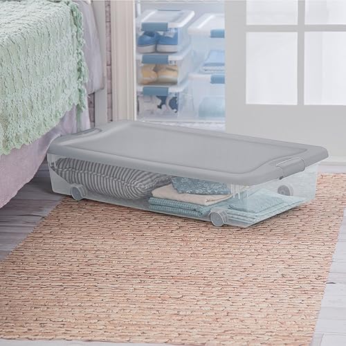 Miniatura 4 de Sterilite Paquete de 4 contenedores de almacenamiento con ruedas debajo de la cama, contenedor de plástico de 56 cuartos de galón con tapa de