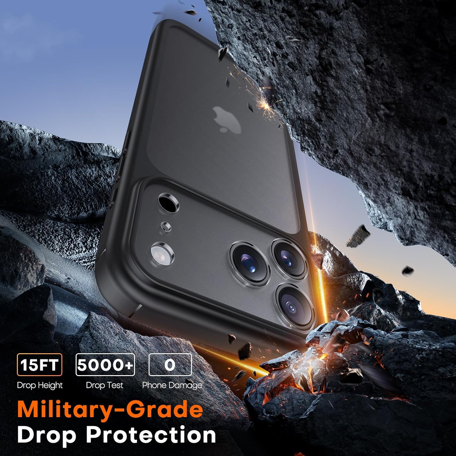 TAURI for iPhone 17 Pro Case, Full Camera Protection with Screen Protector, Translucent Matte Military-Grade Protection Shockproof Slim Phone Case for iPhone 17 Pro, Matte Black - Image 3