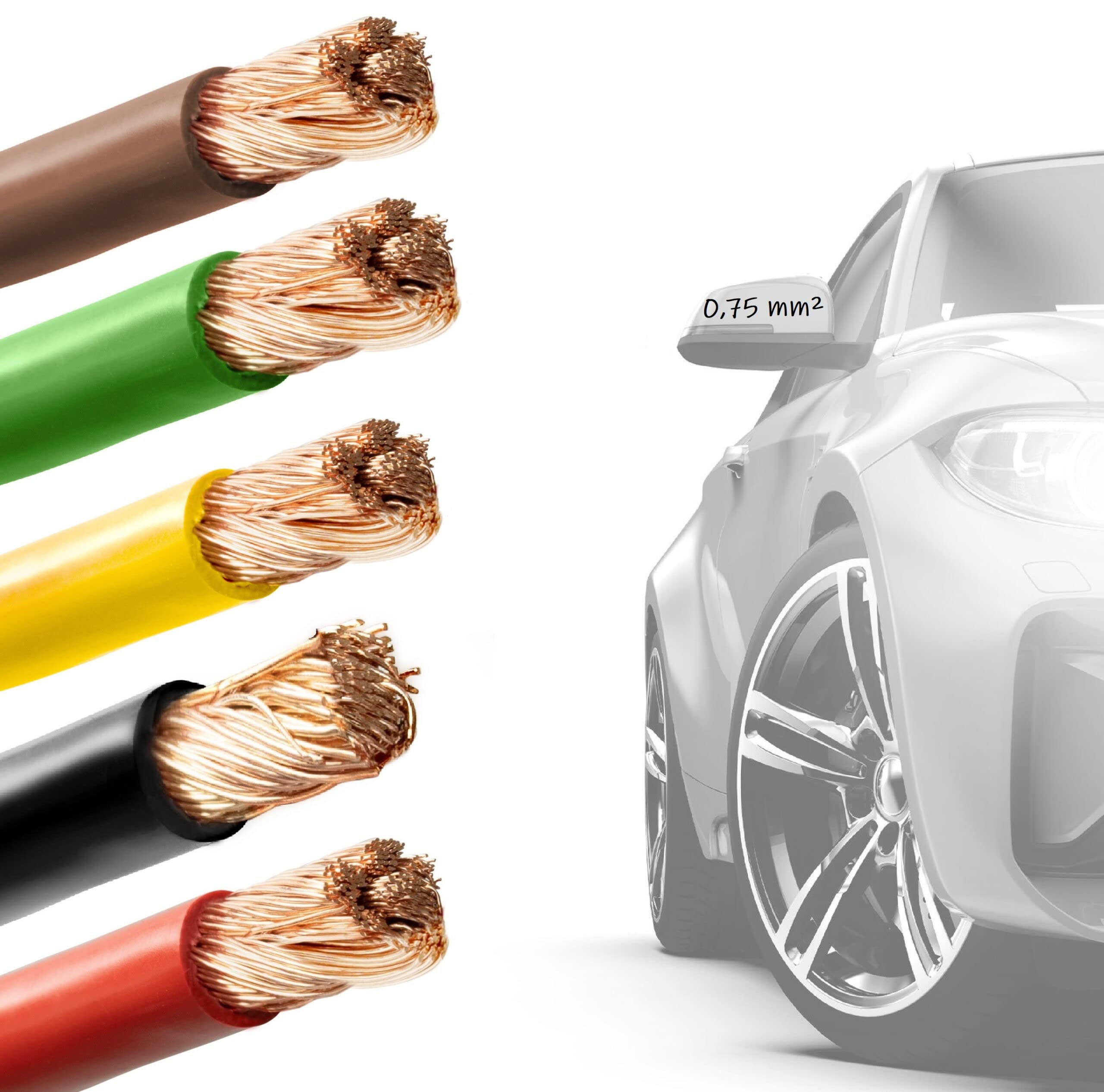 EBROM FLRY 0,75 mm2 - Cable de coche en 5 colores en la longitud deseada: marrón, verde, amarillo, negro y rojo, sección transversal de 0,75 mm², flexible, 90 ± 5 Shore 99,99% cobre, revestimiento de