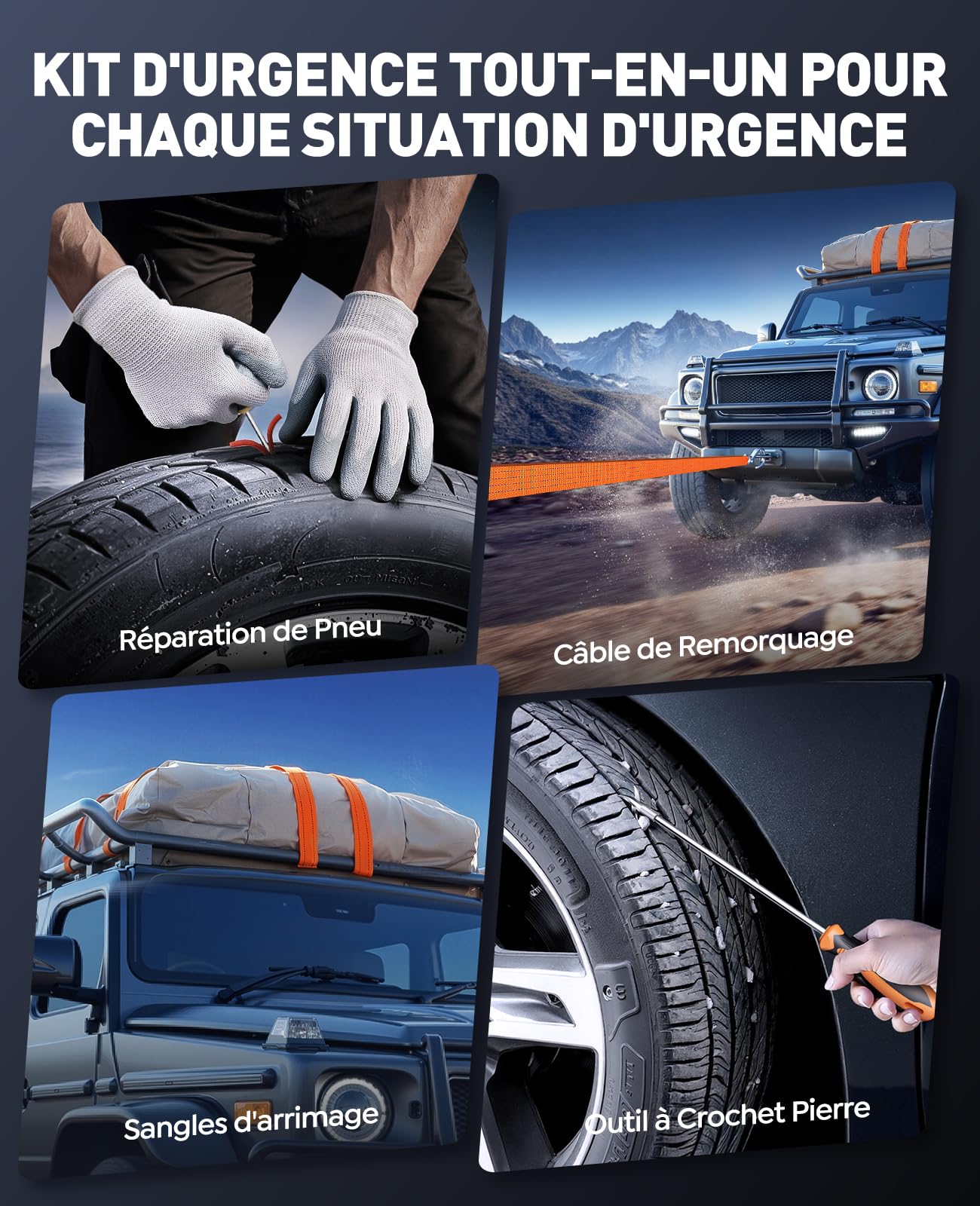 14-in-1 8000A Booster Batterie Voiture avec Gonfleur 160PSI, 26800mAh Démarreur avec Kit d'urgence Voiture, Booster Moto avec 5 LED, Kit Réparation Pneus, Marteau Sécurité (Tous Gaz/12L Diesel)