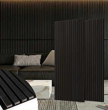 FORTUNO 2 Pcs Wood Panels for Wall and Ceiling - Decorative Fluted Slat Wall Paneling, Sound Absorbing Acoustic Panels for Studio, Living Room, 47.2"23.6", Black