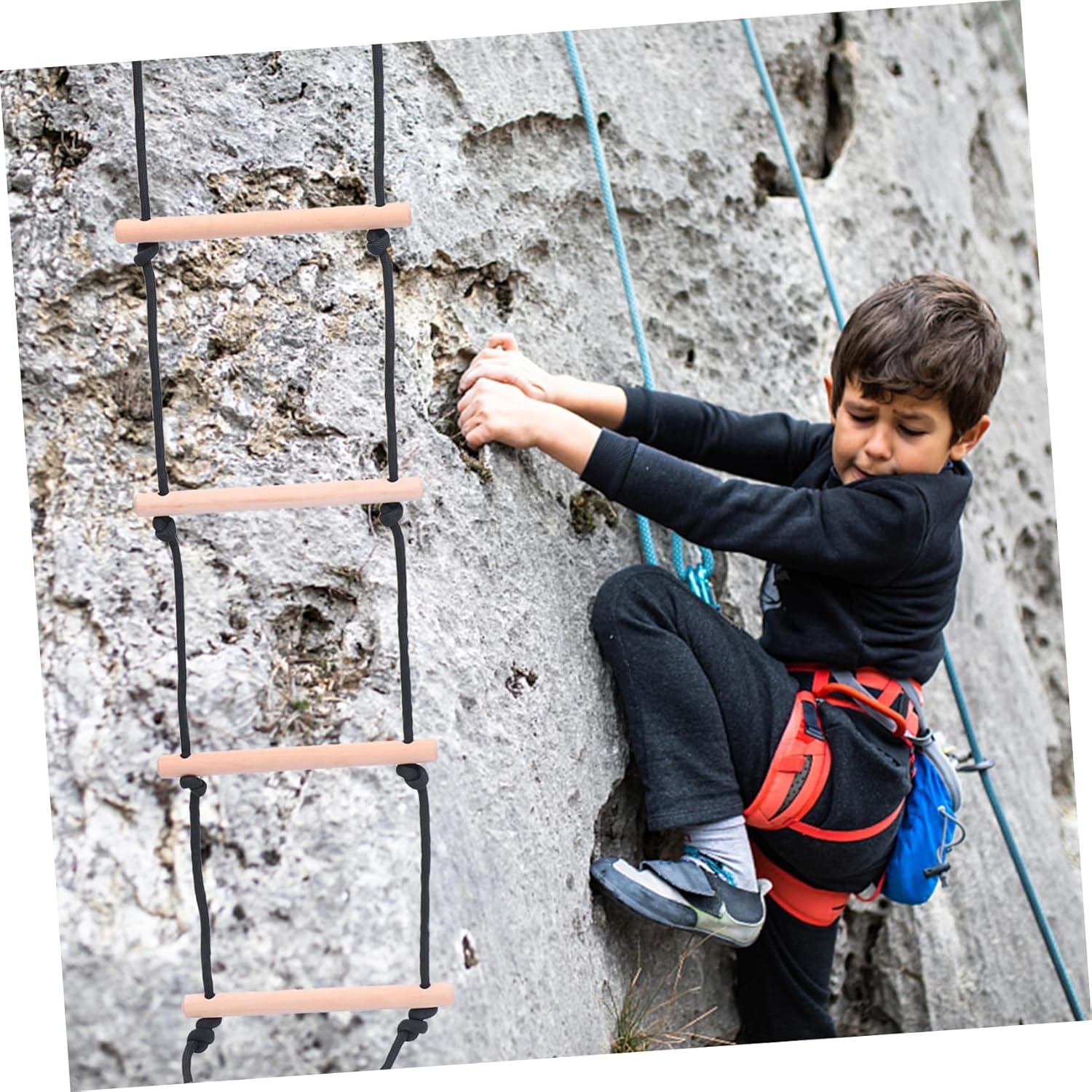 Climbing Wooden Ladder for Boy Girl Outdoor Swing Rope Ladder Toy for Backyard Treehouse Dexterity and Strength for Boys and Girls