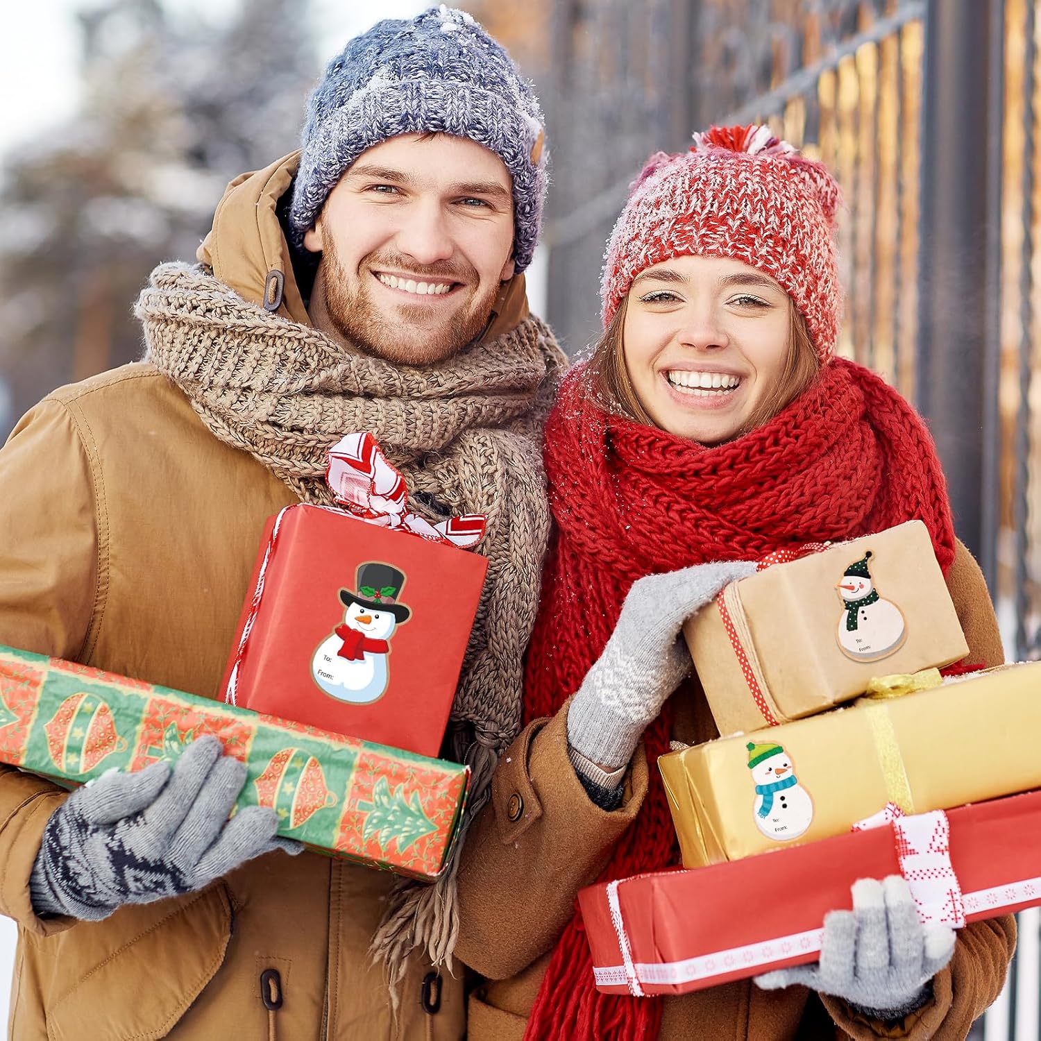 124 Pcs Christmas Gift Tags Stickers, Kraft Self-Adhesive Christmas Name Labels, Cute Snowman Design for Gifts Wrap Presents Boxes Decoration - Image 5