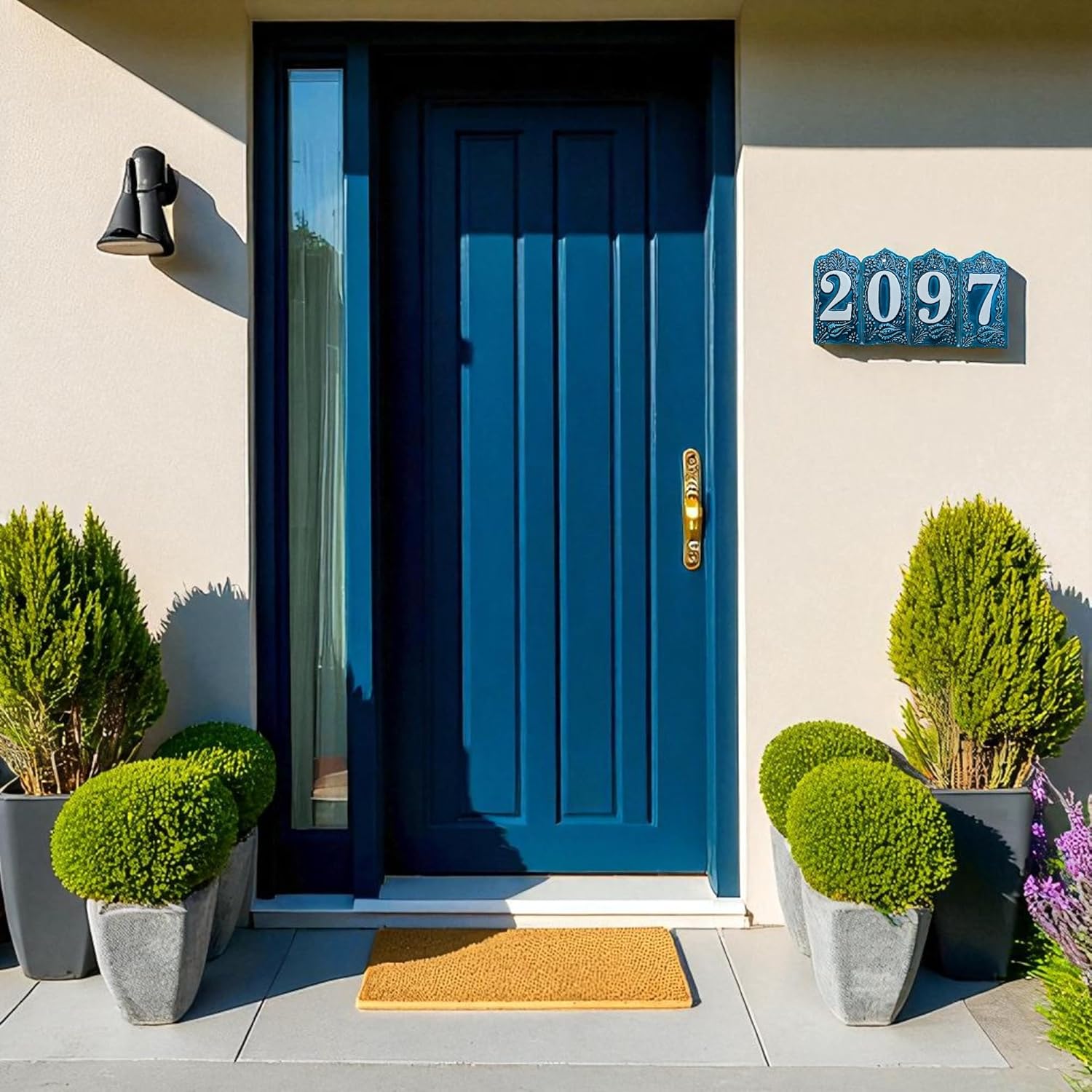 Handmade Ceramic House Number Tile – Custom Outdoor Address Sign – Turkish Iznik Art – Weatherproof Door Decor – 0 to 9 Digits (Green, 9)