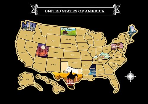 Miniatura 3 de Mapa grande de Estados Unidos de 23 x 16 pulgadas, diseño de viaje dibujado a mano con accesorios, laminado para decoración del hogar, rastreador de