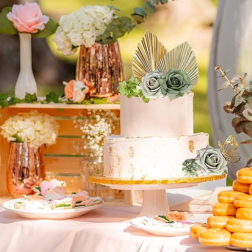 Miniatura 7 de Decoración de pastel bohemia con hojas de palma, flores verdes polvorientas y mariposas, decoraciones para pasteles para boda bohemia, baby shower,