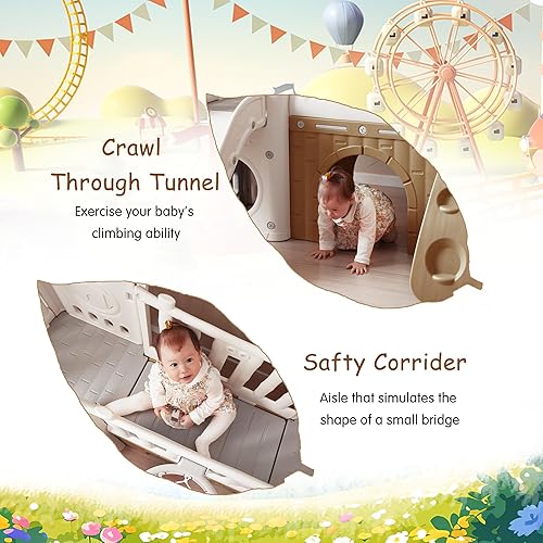 Miniatura 5 de Juego de tobogán de selva 8 en 1, para interiores y exteriores, con aro de baloncesto, telescopio y pared de escalada, diseño de casa de árbol