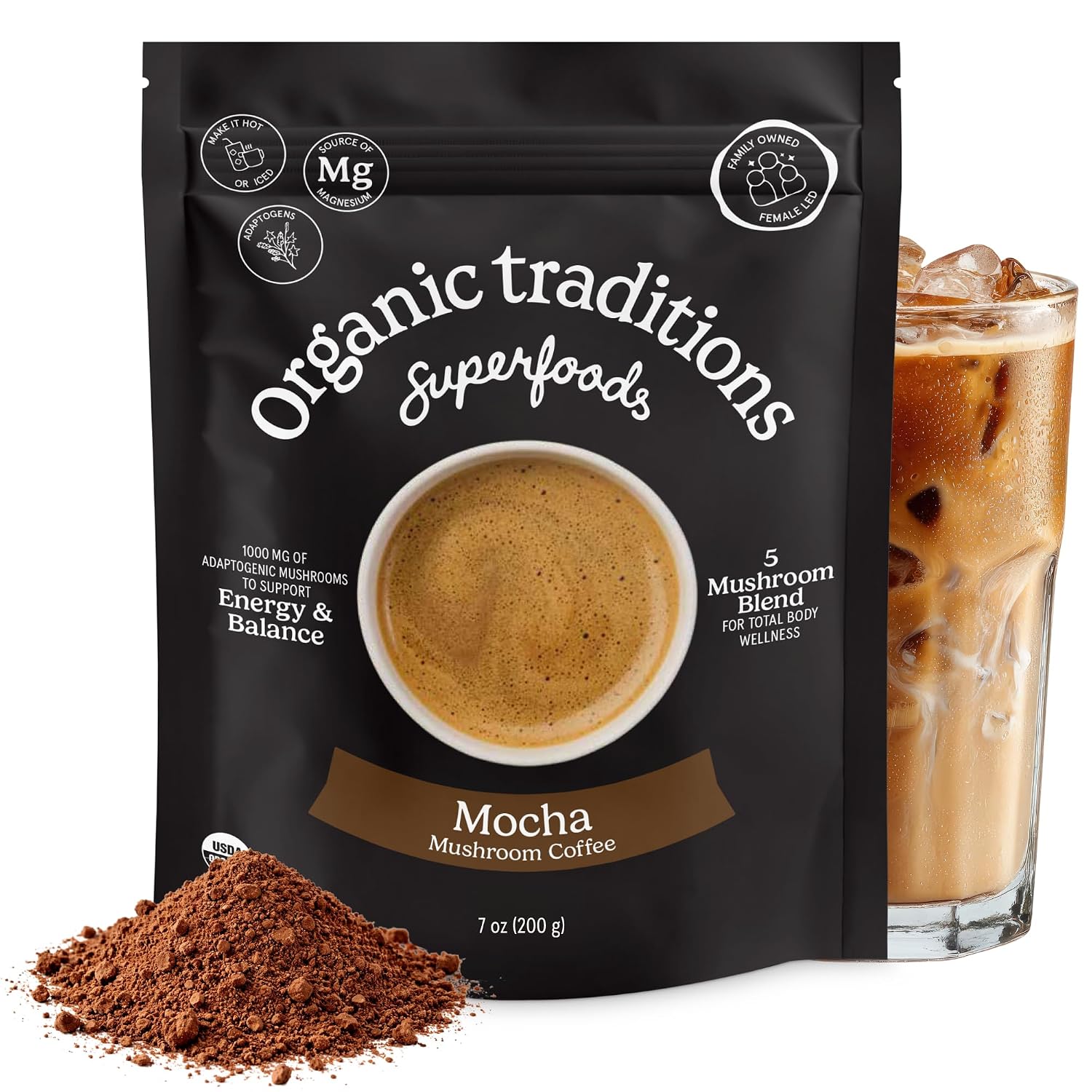 Organic Traditions Endurance Fuel Mushroom Coffee, Instant Coffee with Cordyceps, Ashwagandha and Maca, Rich Mocha Flavor, Plant Based Superfood Coffee Alternative, 10 Servings, 280g / 10oz