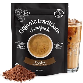 Organic Traditions Mocha Mushroom Coffee Blend, Instant Caffeine Drink, 7oz
