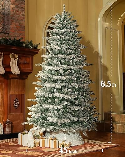 Miniatura 2 de OasisCraft Árbol de Navidad preiluminado de 6.5 pies, árbol de Navidad artificial con luces blancas cálidas, árbol de Navidad nevado completo para