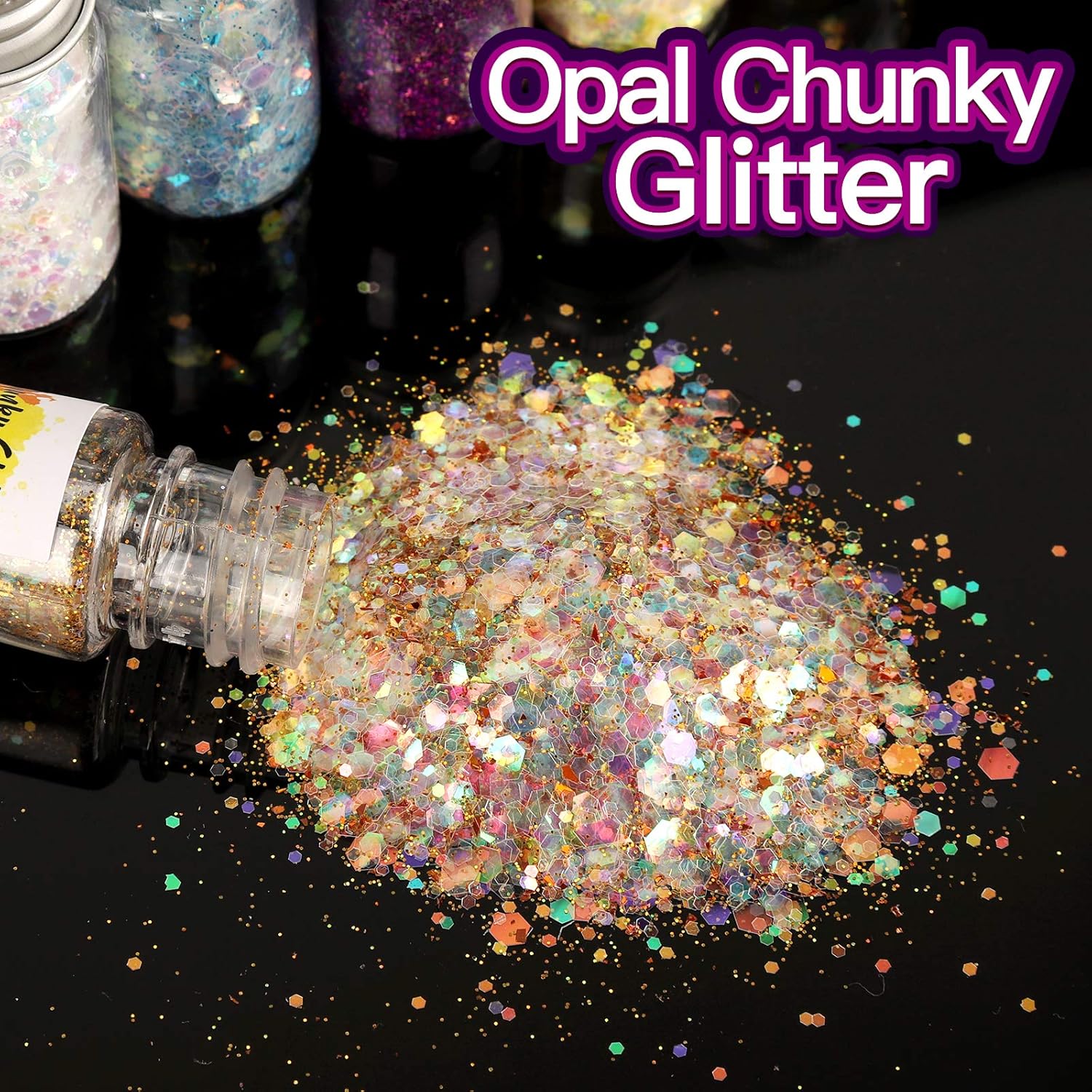 Opal Chunky Glitter, Set of 24 Colors, LEOBRO Holographic Craft Glitter, Face Eye Hair Body Nail Glitter Bulk, Iridescent Sparkle Sequin Flake Chunky Glitter for Resin, Slime, Tumbler, Jewelry Making : Arts, Crafts & Sewing