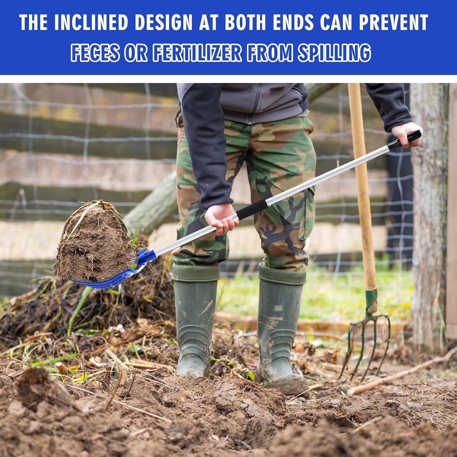 Lasnten 3 Sets Blue Manure Fork with Long Metal Handle Pitch Fork Manure Rake Heavy Duty Muck Rake for Gardening Horse Stall Stable Grass Hay Cleaning Farm Work(D Shaped Grip)